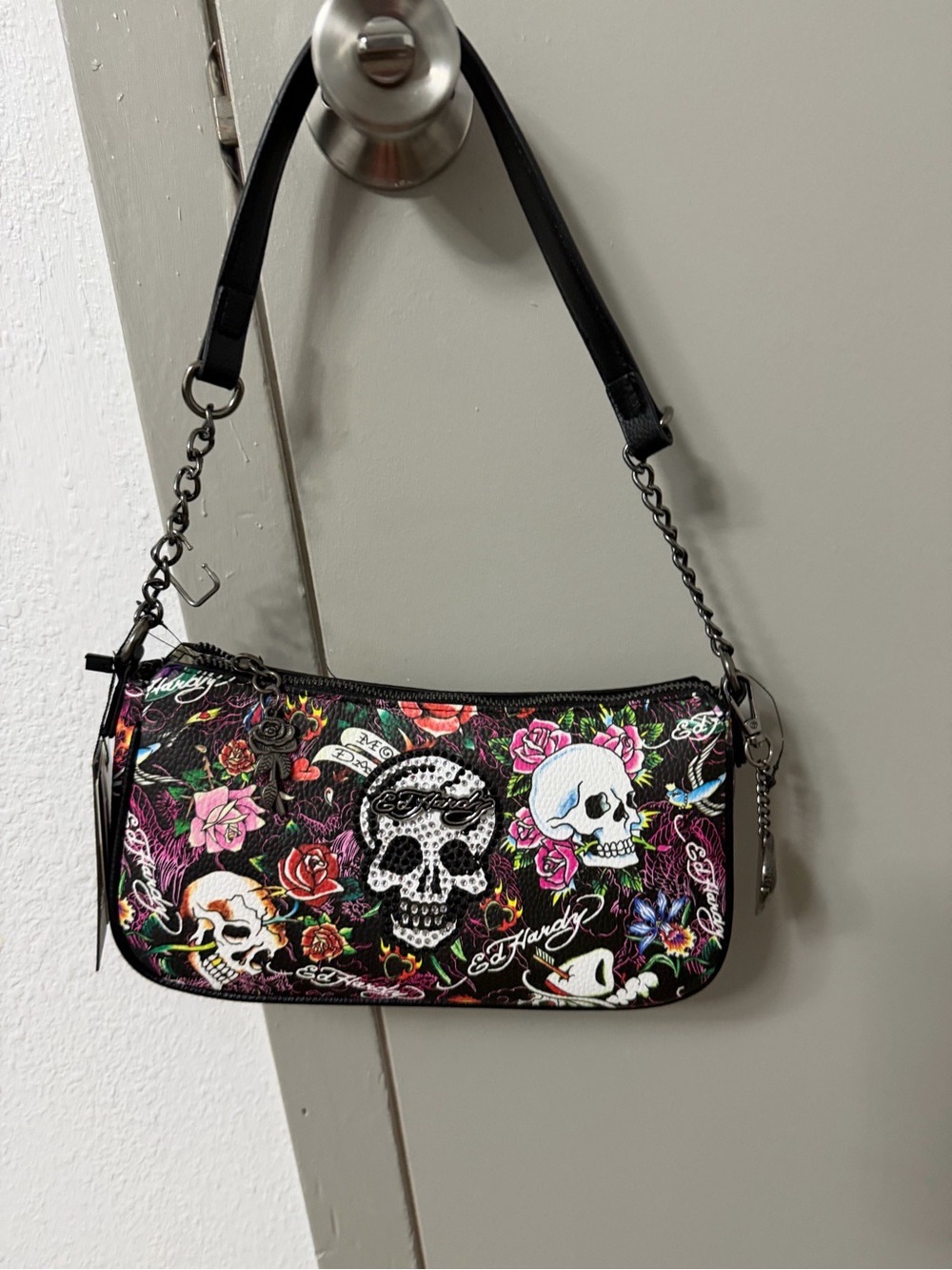 Ed Hardy Skull Rhinestone Shoulder Bag Y2K Tattoo Purse NWT